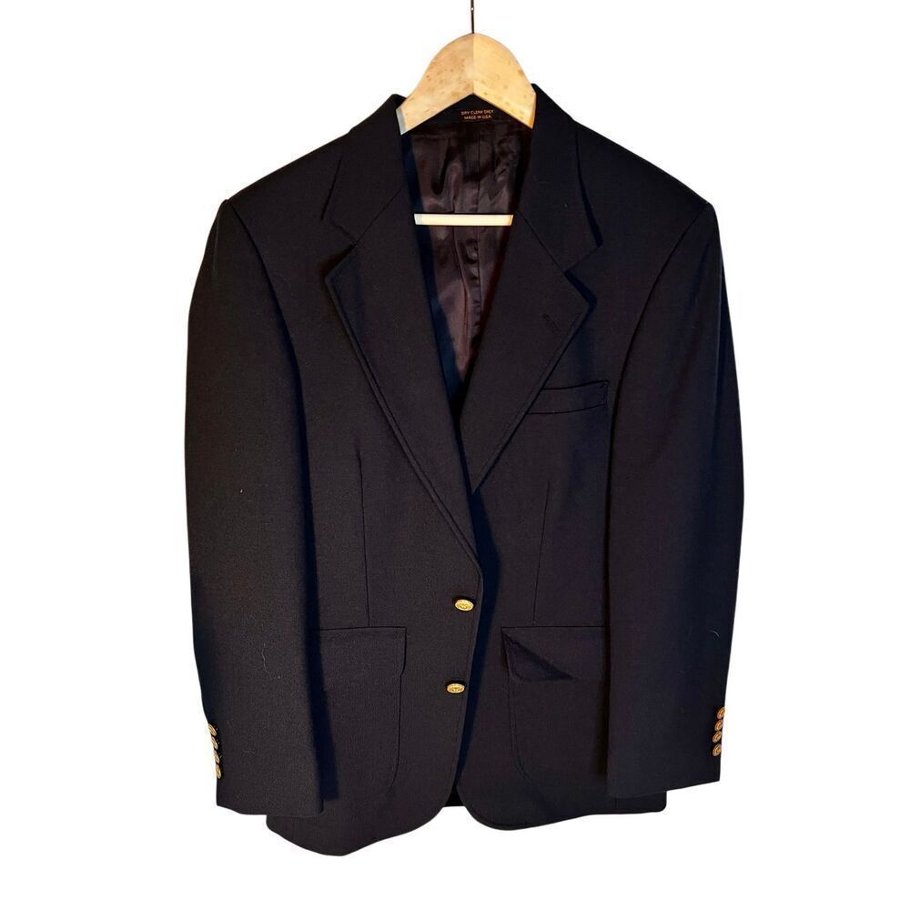 Vtg ANDHURST Navy Blazer Jacket With Classic Gold Buttons Size 36R